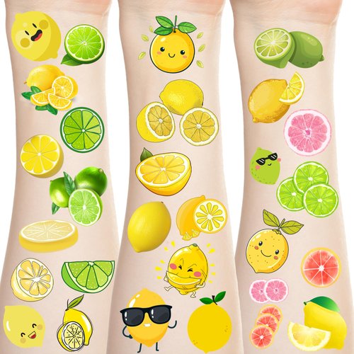 BignzwUra 370 PCS Lemon Cutie Themed Tattoos Temporary Stickers- Yellow Lemon Lime Baby Shower Birthday Party Favors Supplies Decorations Goodie Bag Tattoos Temporary(30 Sheets)