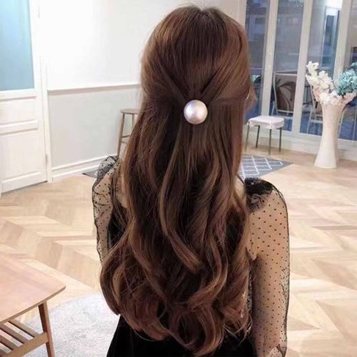 Yheakne Vintage Pearl Hair Accessory - Elastic Nylon Ponytail Holder with Ring for Women and Girls Gifts (Black B)