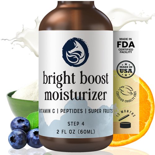 Foxbrim Naturals Bright Boost Premium Peptide Moisturizer for Face with Vitamin C & Superfruits | Daily Hydrating Face Lotion for Even Skin Tone | Anti-Aging Skincare for All Skin Types - 2 oz