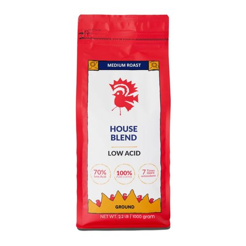 Puroast Low Acid Coffee , Ground Coffee , House Blend , Medium Roast , Certified Low Acid Coffee , pH 5.5+ , Gut Health , 2.2 LB , Higher Antioxidant , Smooth for Espresso, Cold Brew & Iced Coffee