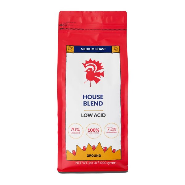 Puroast Low Acid Coffee , Ground Coffee , House Blend , Medium Roast , Certified Low Acid Coffee , pH 5.5+ , Gut Health , 2.2 LB , Higher Antioxidant , Smooth for Espresso, Cold Brew & Iced Coffee
