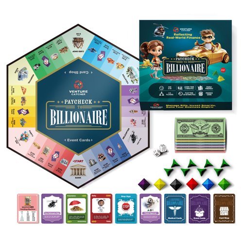 Paycheck to Billionaire: Master Financial Freedom - Smart Investing & Cost Management Board Game - Ideal for Game Night, Educational Play - Perfect for Boys and Girls Ages 8+, Adults and Family