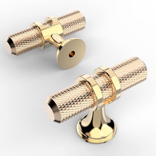 Amerdeco 10 Pack Gold Cabinet Knobs 2 Inch Length Single Hole T Bar Kitchen Cabinet Knob Knurled Cabinet Pulls for Drawer Dresser Cupboard ZH0025