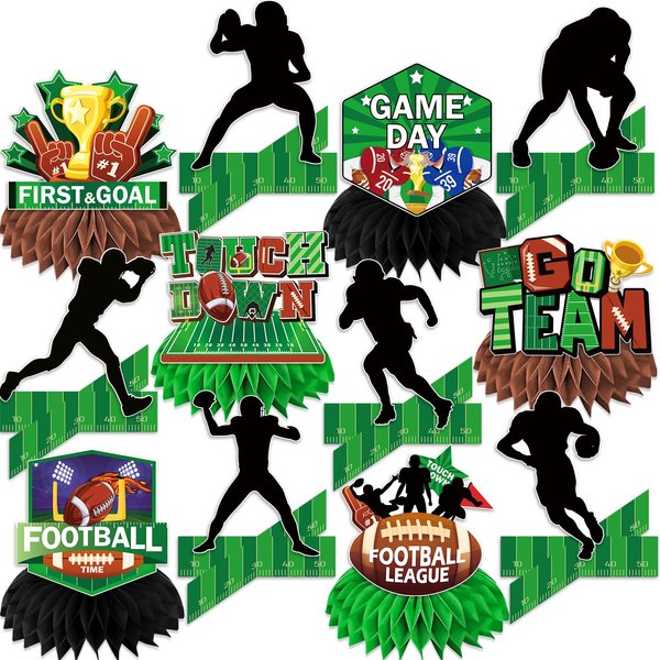 Biswiter 12pcs Football Table Decorations, Football Party Decorations Football Centerpieces for Table,3d Double Side Football Centerpiece Table Decorations for Football Birthday Party Decorations