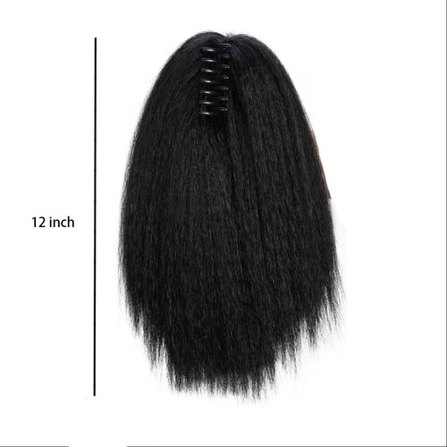 zaoalife 12 Inch Claw Clip Ponytail Extensions,Thick Kinky Straight Ponytail Extension,Ponytail Extension Drawstring Ponytail for Black Women