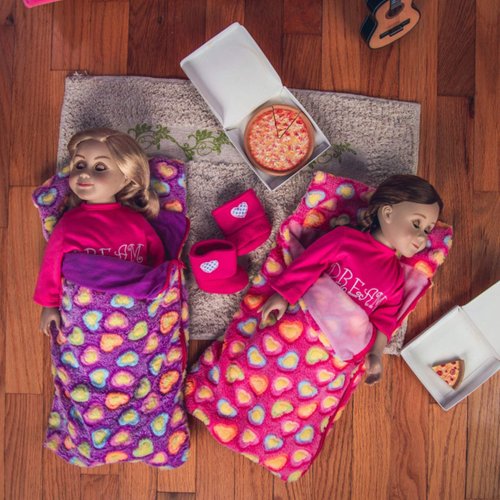 The Queen's Treasures 18 Inch Doll Food and Accessories, 4 Piece Slumber Party Set with 2 Sleeping Bags and a Pizza with Pizza Box
