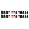 Press on Nails Medium Square Black False Nails Artificial Acrylic Nails Pink Glitter Powder Sequins Design French Fake Nails Full Cover Glossy Reusable Coffin Nails Glue on Nails for Women 24Pcs