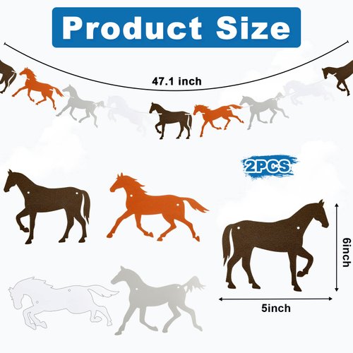 Outus 4 Pieces Horse Party Decorations Supplies Including 2 Pieces Horse Plastic Tablecloths and 2 Pieces Horse Garland Paper Banners for Horse Themed Party Horse Racing Activity