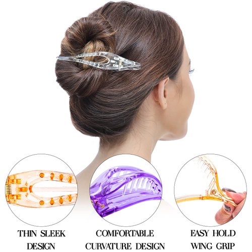RC ROCHE ORNAMENT 6 Pcs Womens Thin Curved Eyelet Side Slide No Slip Hair Clip Comfortable French Concord Duck Bill Pin Teeth Strong Hold Grip Beauty Accessory, Medium Transparent Multicolor