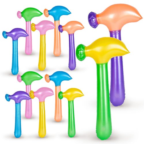 Playbees Multi-Colored Inflatable Hammer - 12 Pack - Assorted Neon Mallets - Perfect for Backdrops, Decor, School Activities, Festivals, Party Favors, Pool and Bathtub Toys- 14 Inch