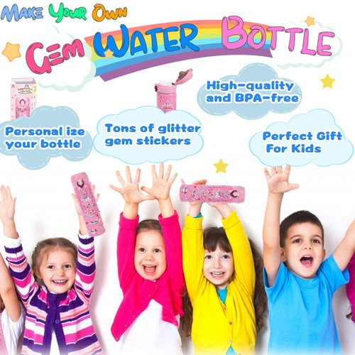 YOFUN Decorate Your Own Water Bottle with 11 Sheets of Unicorn Stickers & Glitter Gems, Craft Kit & Art Kit for Children, Gift for Girls Age 4 5 6 7 8 9 10 Years Old Kids, BPA Free Insulated (Pink)