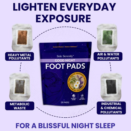 Sole Serenity Foot Pads - Zeolite Mineral, Ginger Root, Wormwood, Bamboo Vinegar, Foot Spa for Achy Feet (Good Night - 1 Pack)