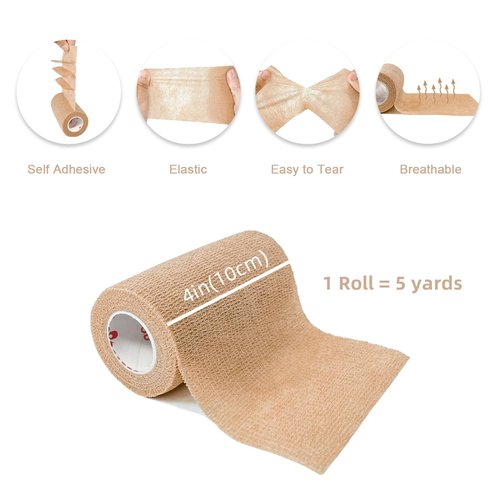 [8 Pack 4" x 5 Yards] Beige-Self Adhesive Cohesive Bandage Wrap, Self Adherant Non-Woven Wrap Rolls, Atheletic Tape for Wrist, Ankle, Hand, Leg, Premium-Grade Medical Stretch Wrap