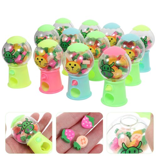 Kisangel 12pcs Eraser Gumball Machines Eraser Bubble Gum Machine Gum Candy Dispenser Gumball Machine for Student Mini Gumball Machine