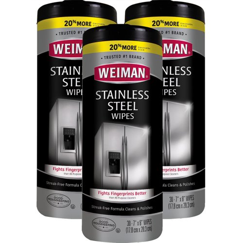 Weiman Stainless Steel Cleaner Wipes (3 Pack) Removes Fingerprints, Residue, Water Marks and Grease from Appliances - Works Great on Refrigerators, Dishwashers, Ovens, and Grills - Packaging May Vary