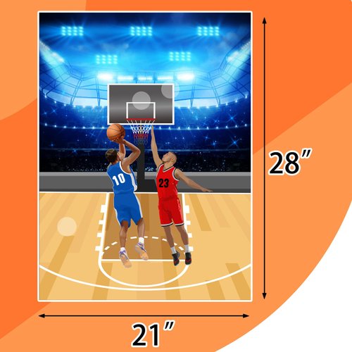 PLULON Basketball Party Game for Kids Pin The Basketball on The Hoop Game Basketball Poster with Basketball Stickers for Boys Girls Birthday Party Wall Decorations Classroom Activities