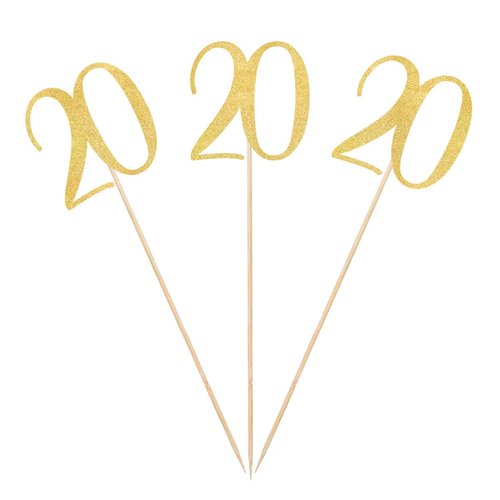 Gold Glitter 20th Birthday Centerpiece Sticks, 12-Pack Number 20 Table Topper Anniversary Party Decorations
