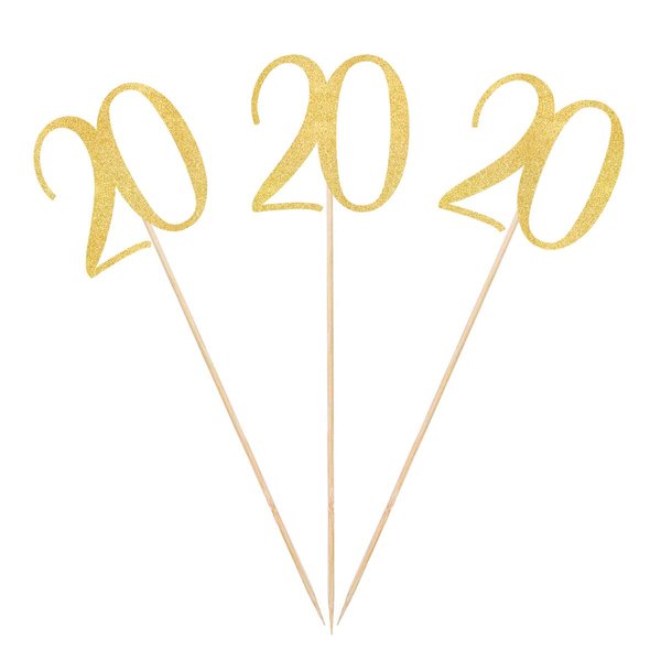 Gold Glitter 20th Birthday Centerpiece Sticks, 12-Pack Number 20 Table Topper Anniversary Party Decorations