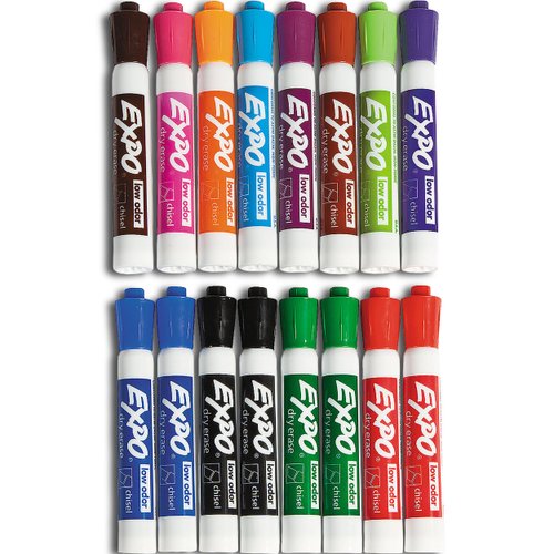 Fun Express Expo Low Odor Dry Erase Markers - 16 Pieces - Educational and Learning Activities for Kids