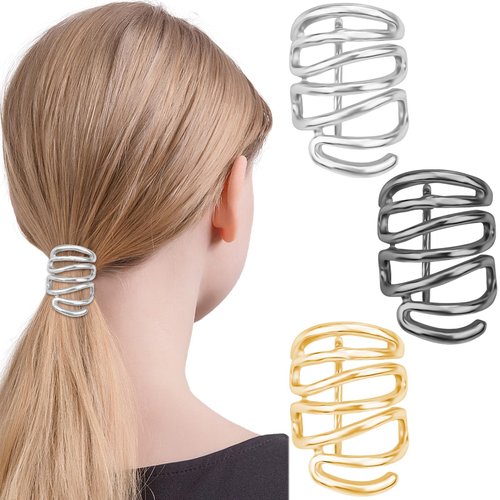 3 Pcs 1.6Inch Ponytail Holder Hair Clips Metal High Ponytail Buckle Hair Cuff Decorative French Hair Ring for Long Hair Horsetail Hair Ties Ponytail Hair Bands Decorative Accessories for Women