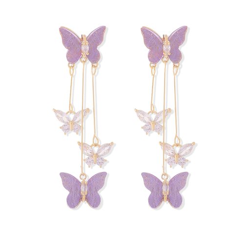 Butterfly Earrings for Women Sparkle Purple Butterfly Earrings Crystal Butterfly Tassel Earrings Purple Earrings Jewelry for Singer Fans Costume Outfits