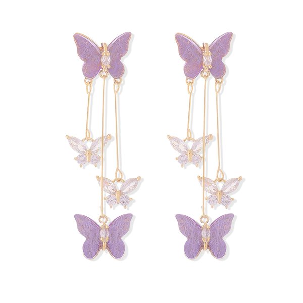 Butterfly Earrings for Women Sparkle Purple Butterfly Earrings Crystal Butterfly Tassel Earrings Purple Earrings Jewelry for Singer Fans Costume Outfits