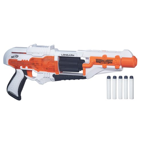 NERF Longarm Doomlands Toy Blaster with Flip-Open Drum and 5 Official Nerf Doomlands Elite Darts for Kids, Teens, and Adults