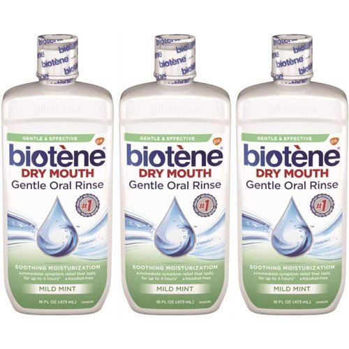Biotene Dry Mouth Gentle Oral Rinse, Mild Mint, 16 Ounces each (Value Pack of 3)
