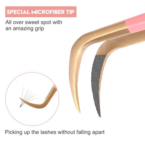 Ms.Queen Lash Tweezers for Eyelash Extensions,Fiber Tip Master Volume Lash Extension Tweezers with Diamond Grip