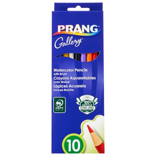 Prang Watercolor Colored Pencils, Includes Brush, Assorted Colors, 10 Count (23650)