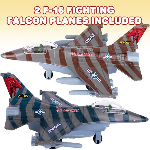 ArtCreativity Diecast F-16 Fighter Jet Toy, Pull Back Military Fighter Jets, Set of 2, Diecast Metal Airplane Jet Toys, Air Force Military Cake Decorations, Birthday Gift for Toddler Boys and Girls