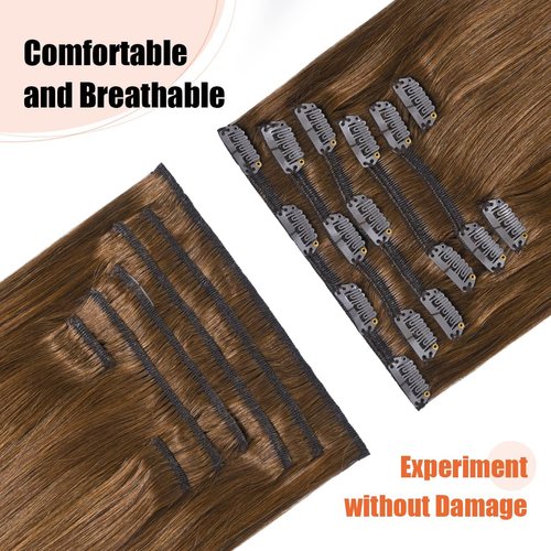 UGOTRAYS Light Brown Hair Extensions Clip in Human Hair 15 Inch 70g 7pcs Remy Hair Silky Straight 16clips One Pack #6 Chestnut Brown Hair Extensions