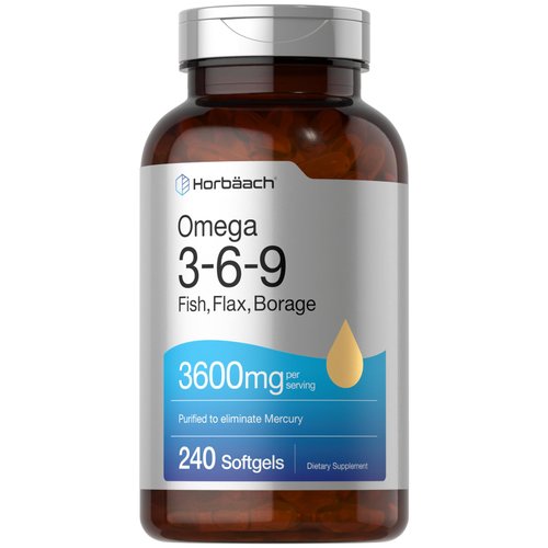 Horbäach Triple Omega 3-6-9 240 Softgels | from Fish, Flaxseed, Borage Oils | Non-GMO & Gluten Free
