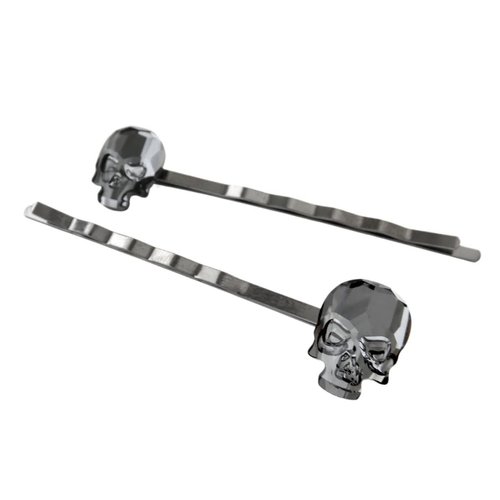 Crystal Skull Bobby Pins in Black Midnight, Set of 2, Gothic Halloween Hair Jewelry