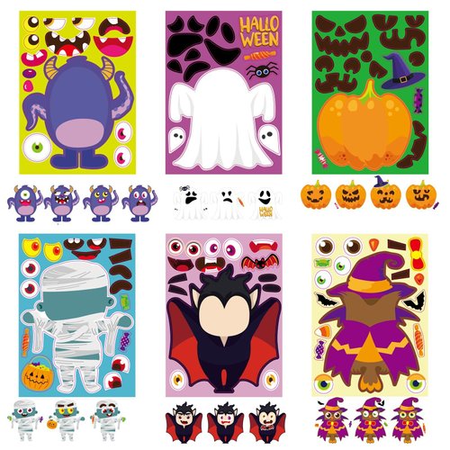 24 Sheets Make Your Own Halloween Sticker, DIY Make A Face Stickers for Halloween Party Games, Make Your Own Jack O Lantern Stickers Halloween Crafts Activities Party Favors 6 Pattern Designs