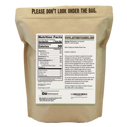 Anthony's Organic Corn Starch, Gluten-free, Vegan and Non-GMO, 2 Pounds