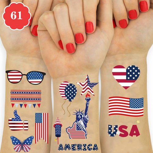 4th of July Decorations Tattoos American Flag Temporary Tattoos Patriotic Body Art Decor Supplies Independence Day Fourth of July Stickers for Kids and Adults