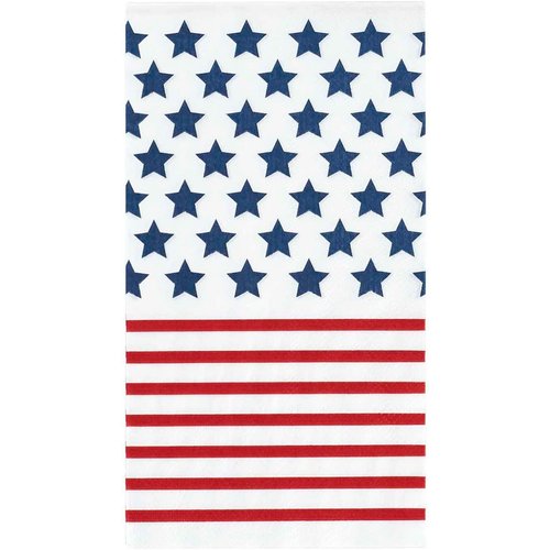 C.R. Gibson TW8-21994 Disposable Dinner Napkins and Guest Towels, 4.25'' x 8'', Red, White, and Blue American Flag, 16pcs