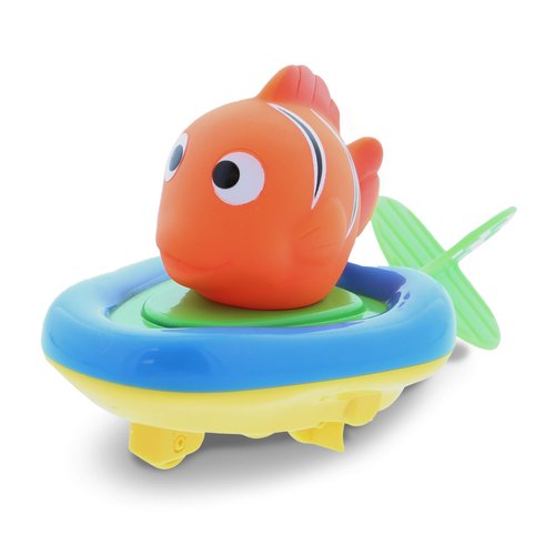 Dollibu Boat Racer Buddy, Fun Educational Bath Toy Finger Puppet Pull and Go Water Racing Sea Life Pal for Shower Pool Bathtub Swim Hard Surfaces - Baby Toddler and Boy - 6 Inch - 3 in 1 Game - Fish