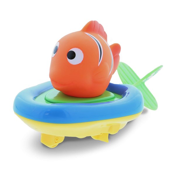 Dollibu Boat Racer Buddy, Fun Educational Bath Toy Finger Puppet Pull and Go Water Racing Sea Life Pal for Shower Pool Bathtub Swim Hard Surfaces - Baby Toddler and Boy - 6 Inch - 3 in 1 Game - Fish