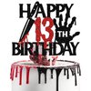 Black Glitter Killer Happy 13th Birthday Cake Topper, Halloween Zombie Vampire Bloody Friday Birthday Décor, Halloween Horror Themed 13th Birthday Party Decorations