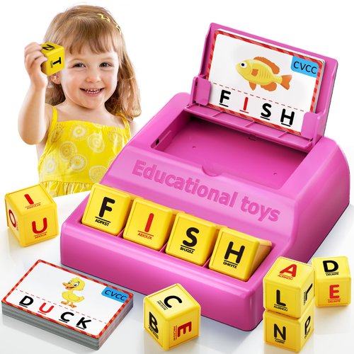 HOPEEYE Learning Educational Toys for 3 4 5 6 7 8 Year Old Boys Girls, Matching Letter Game for Kids Toys Ages 3-8, Montessori Toys for Kids Christmas Birthday Gifts Halloween Easter (Pink)