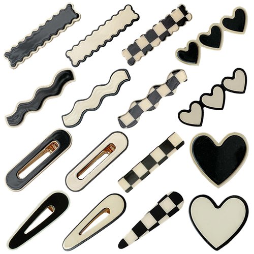 16 PCS Simple No Bend Hair Clips,Black White Checker Hair Barrettes,Acrylic Hair Barrettes For Vintage Hairpin Hair Accessories for Women and Girls