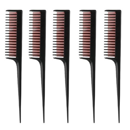 Rat Tail Combs for Women 5 Pcs Triple Teasing Parting Comb Teasing Comb with Parting Tip Tool Structure Tease Layers Rattail Comb Perfect for Adding Volume and Creative Hair Styling (Black with Red)