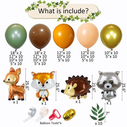 Woodland Animals Balloon Garland Arch Kit, 148pcs Woodland Themed Sage Green Brown Balloons Forest Animal Baby Shower Neutral Gender Reveal Party Supplies Oh Baby Jungle Decorations