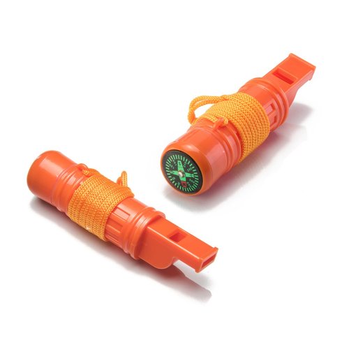 SE 5-in-1 Orange Survival Whistle with Compass, Signaling Mirror, Lanyard, and Fire Starter - 112dB, 4.5-Inch Length - Ideal for Hiking, Camping, Emergencies (2-Pack) - CCH5