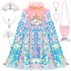 Meland Princess Dress Up for Girls 3-8, 11Pcs Mermaid Cape with Crown, Dress Up Clothes Birthday Gift Toys for Girls Toddlers