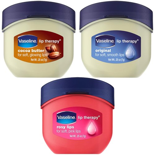 Vaseline Lip Therapy Variety 3-Pack – Original, Rosy Lips, Cocoa Butter Mini Lip Balms for Soft, Deliciously Kissable Lips, 0.25 Oz Ea