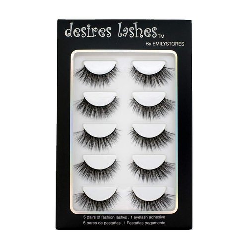 DESIRES LASHES By EMILYSTORES Natural Eyelashes 3D Faux-Mink Lashes Multipack 5Pairs, Natural