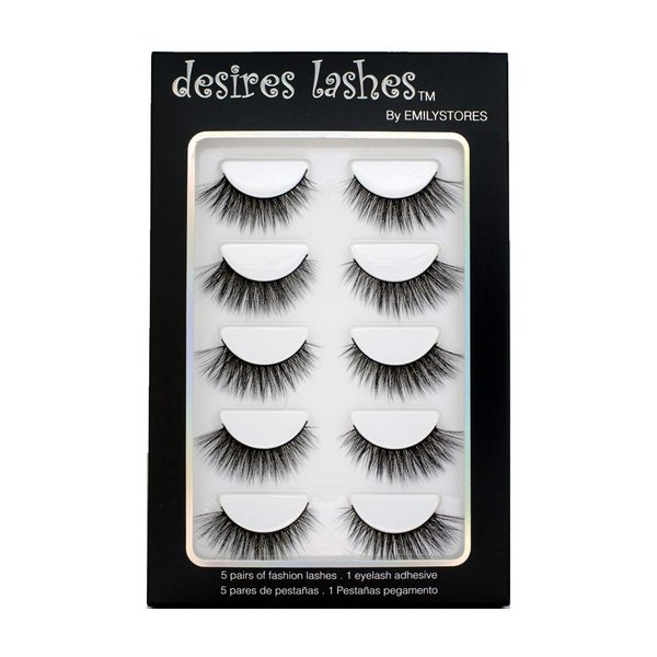 DESIRES LASHES By EMILYSTORES Natural Eyelashes 3D Faux-Mink Lashes Multipack 5Pairs, Natural